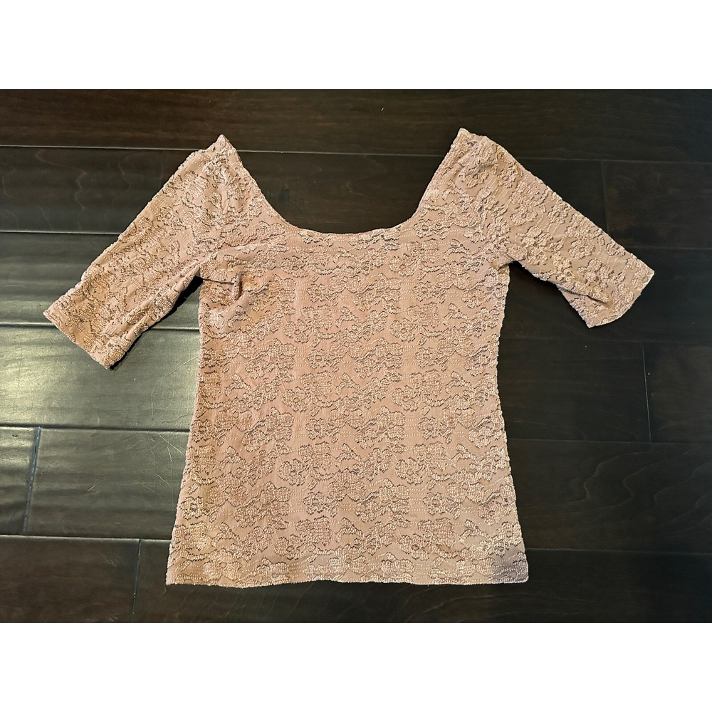 Pure + Good Anthropologie Pink Floral Lace Top Womens Size S Scoop Neck Blouse